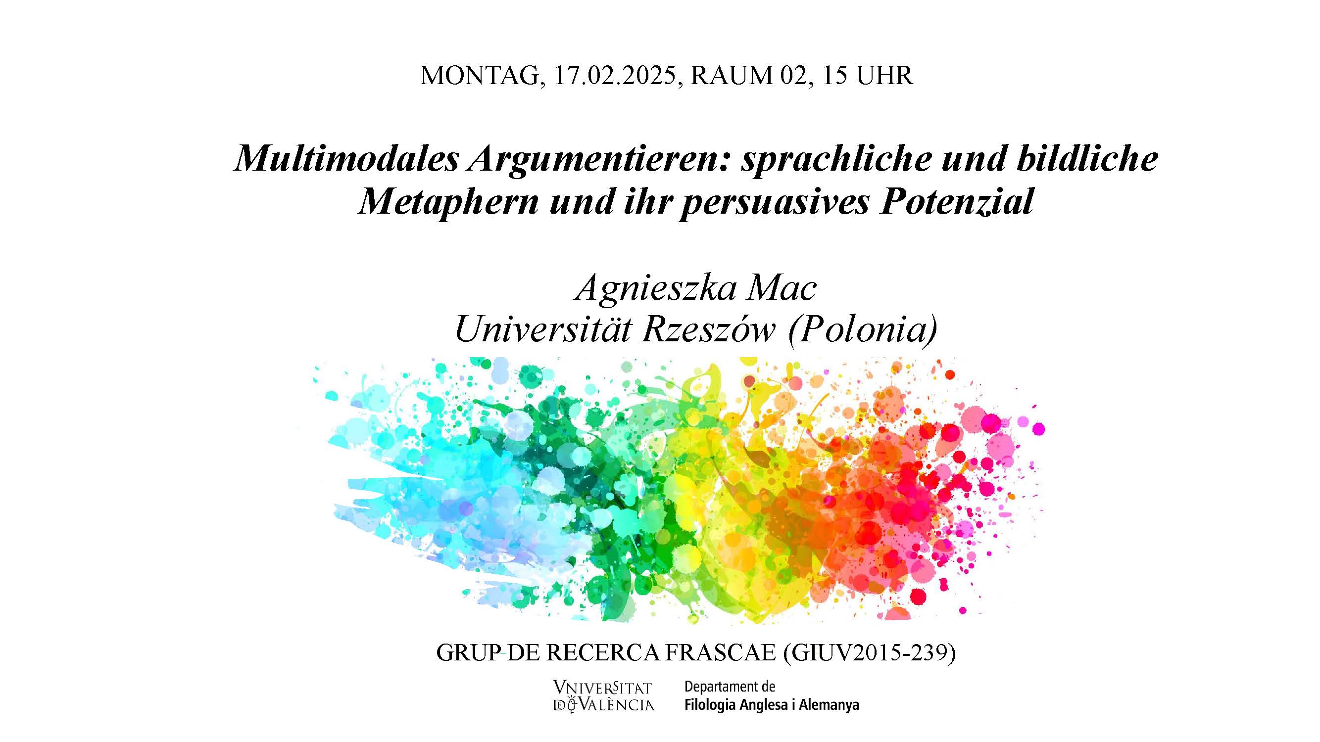 Cartel anuncio conferencia la profesora Dra. Agnieszka Mac de la Universität Rzeszów (Polonia)